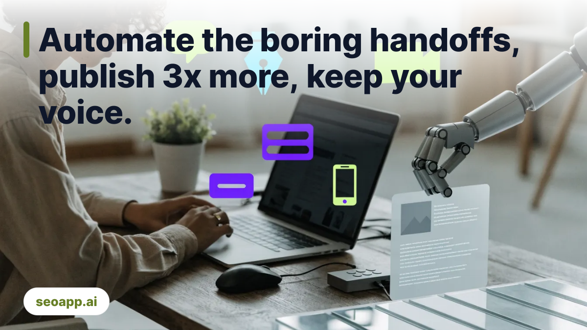 Automate the boring handoffs, publish 3x more, keep your voice. - automated content publishing