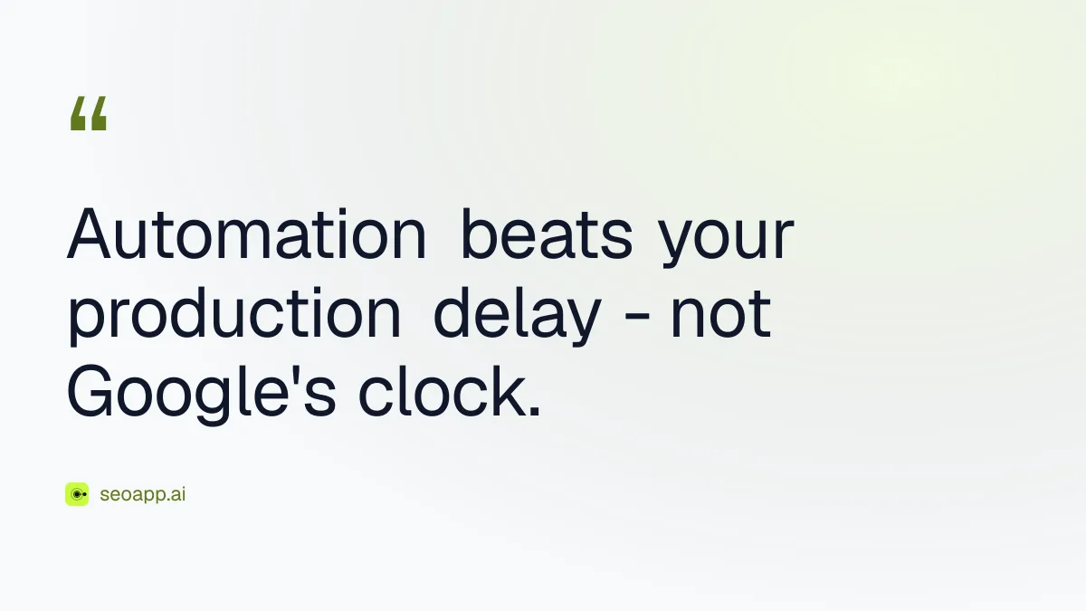 Automation beats your production delay - not Google's clock. - automated SEO content