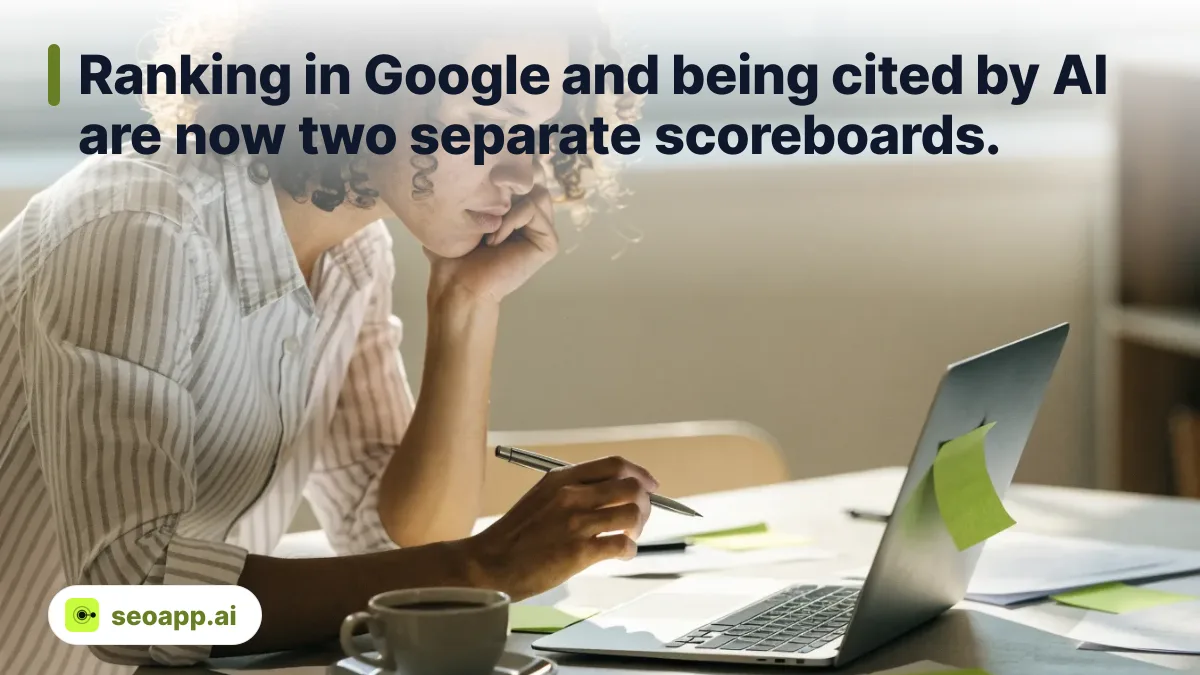 Ranking in Google and being cited by AI are now two separate scoreboards.