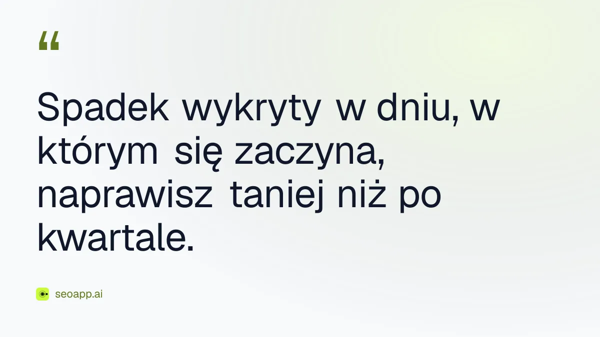 Spadek wykryty w dniu, w którym się zaczyna, naprawisz taniej niż po kwartale.